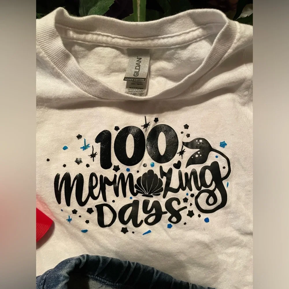 Girls 2T 2 pc set w rolled up denim shorts drawstring elastic waist w 100 day